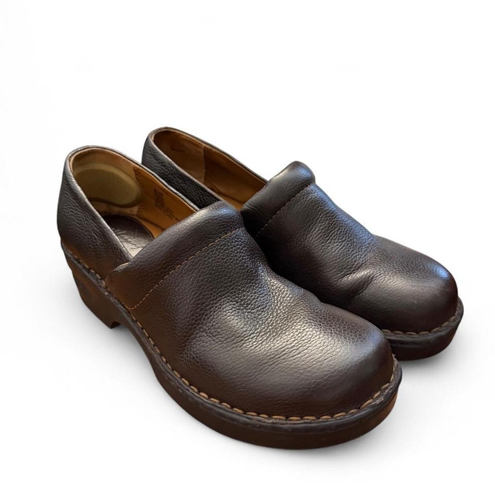 Browns Landing Womens Leather Clogs Brown Pebbled Slip On Platform Shoes 8.5